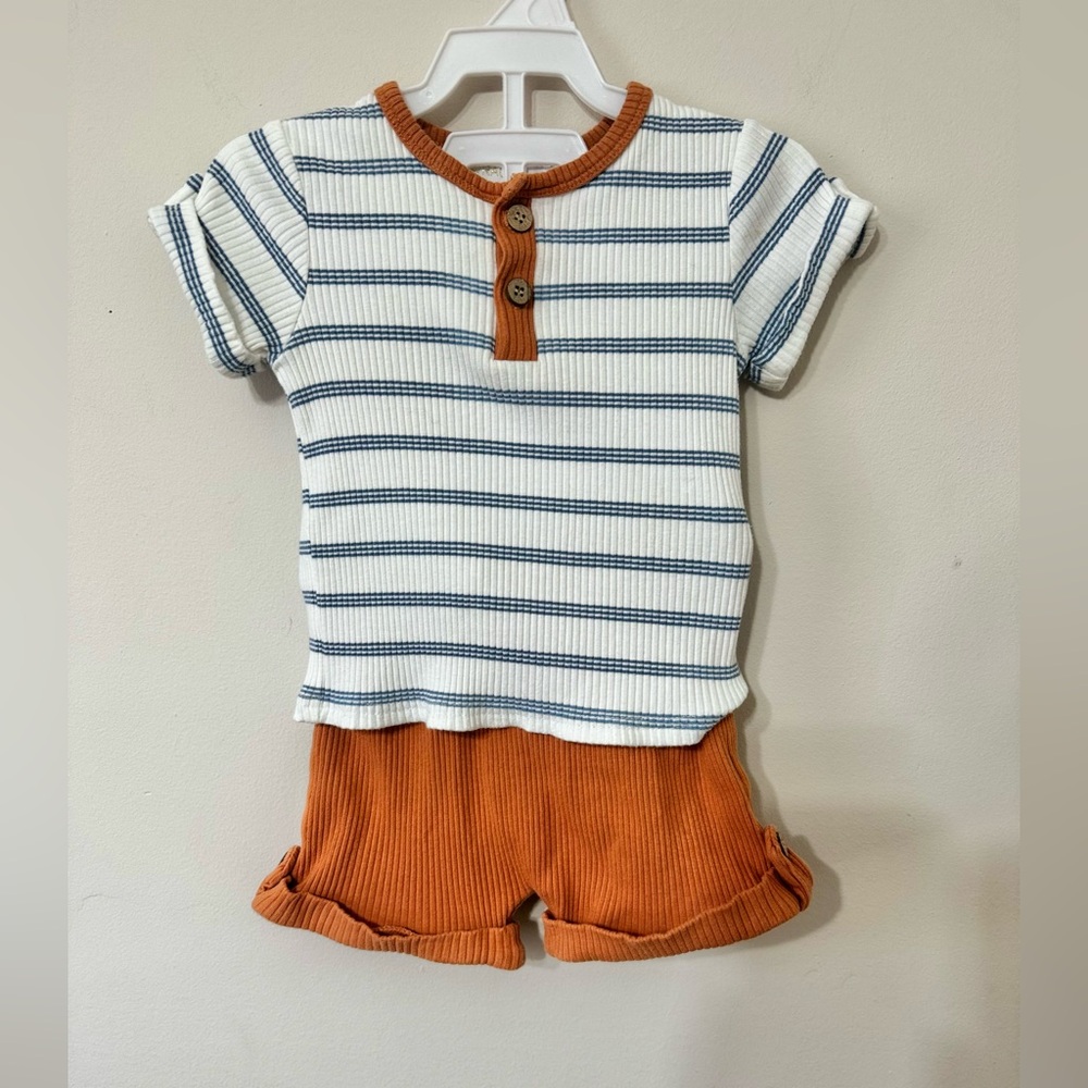 Rachel Zoe | 2 Piece Ribbed Neutral Toddler Shorts Set | Size 24 Months